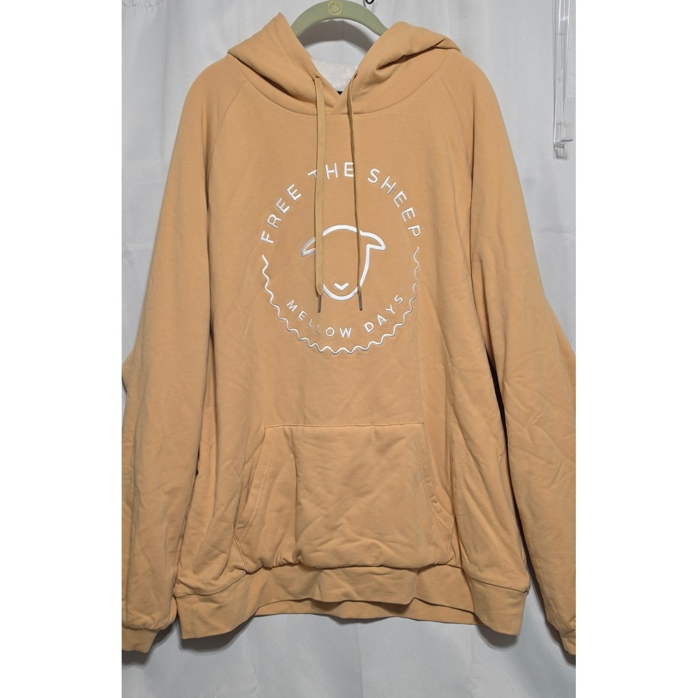 Free The Sheep Mellow Days Sherpa Lined Oversized Hoodie Orange Mens 2XL